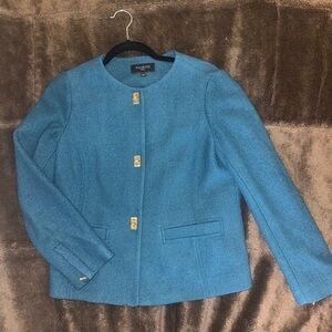 Talbots Teal collarless gold button jacket